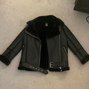 Black Faux Fur Leather Jacket